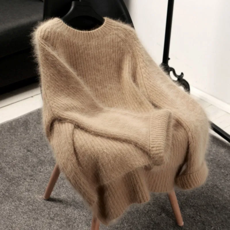 High Quality New Mink Velvet Solid Trumpet Sleeve Sweaters Coats 2024 Autumn Winter Thicken Warm Turtleneck Casual Knit Pullover