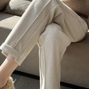 High-waisted Tweed Straight Pants 2025 Autumn/Winter New Women' S Pants Loose Casual Herringbone Warm Thickened Cropped Pants