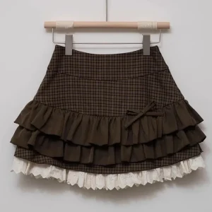 Japanese Sweet Lolita Mini Skirts Women Y2K Kawaii Lace Patchwork Bow Cake Skirt Femme High Waist Preppy All Match A Line Skirts